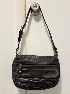 Vintage Fossil Leather Shoulder Bag with ID Window